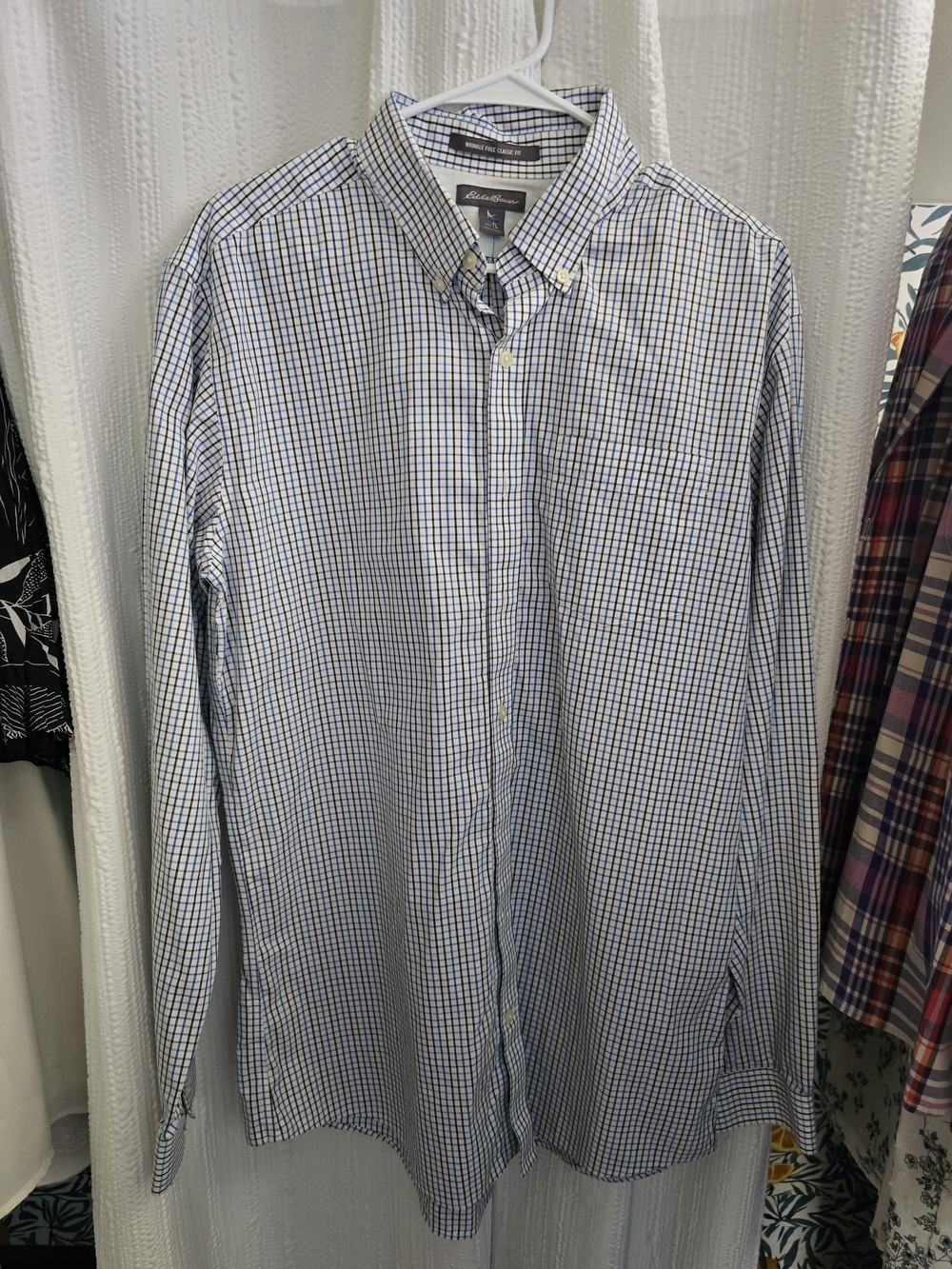 Eddie Bauer Men's Blue Check Button-Down Shirt